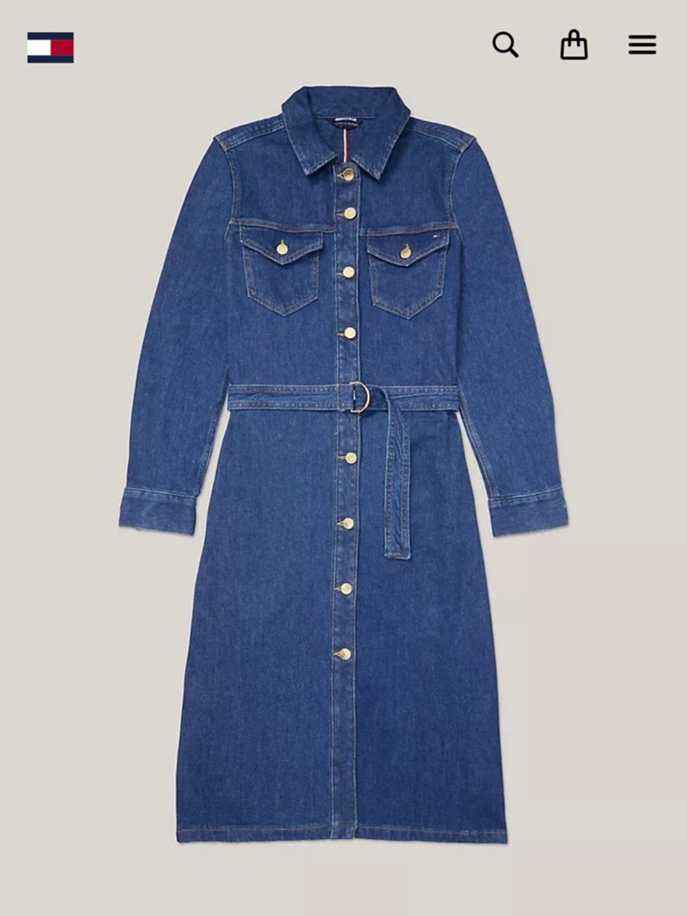 Tommy Hilfiger Dark Blue Denim Midi Shirt Dress with Belt